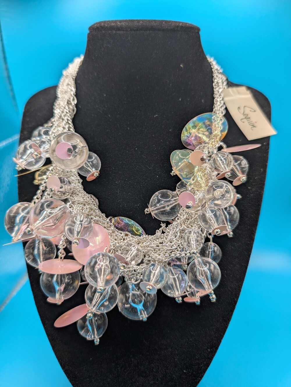 Nordstrom Sequin Pink & Clear Statement Necklace